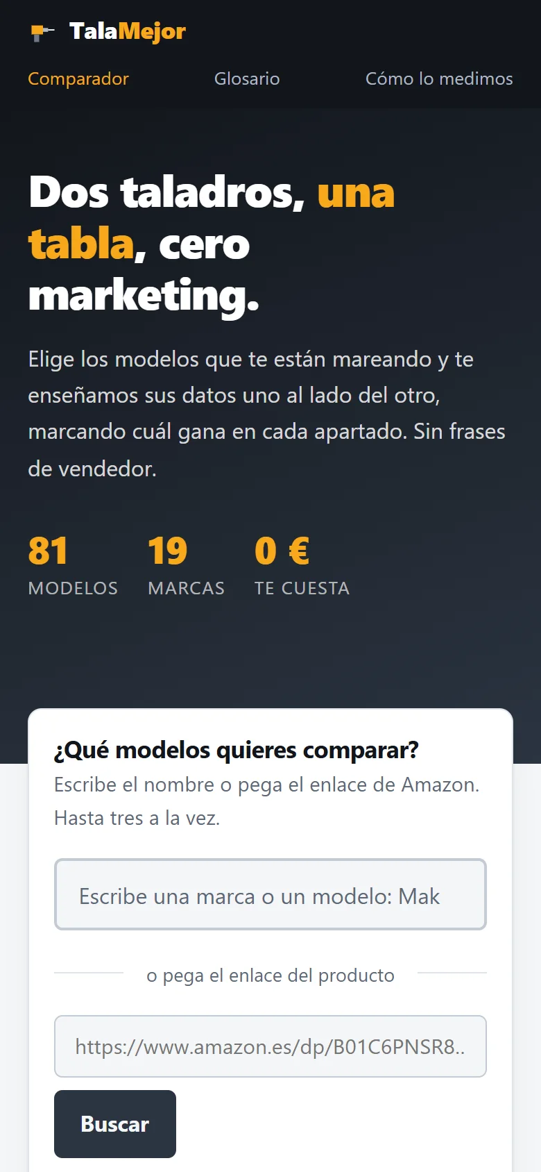 talamejor.es en el móvil, con el comparador de taladros